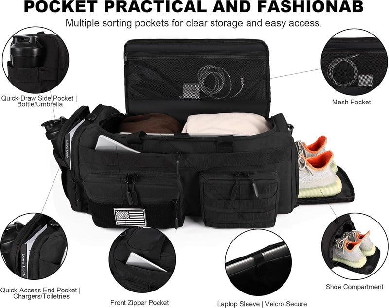 50L Tactical 3-in-1 Gym Duffle Backpack w/ Shoe Laptop MOLLE Black3