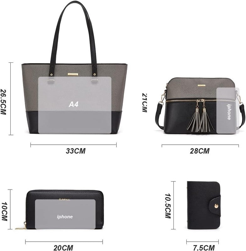 Women Fashion Synthetic Leather Handbag Set 4PCS Tote Shoulder Satchel Purse3