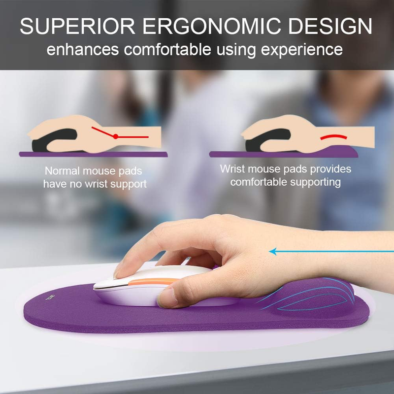 Mouse Pad with Wrist Support Ergonomic Non-Slip Waterproof Purple1