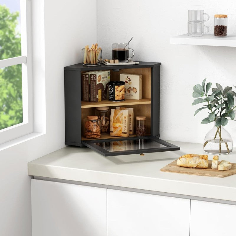 Black Corner Bread Box 2-Layer Under-Cabinet Bread Storage Container2