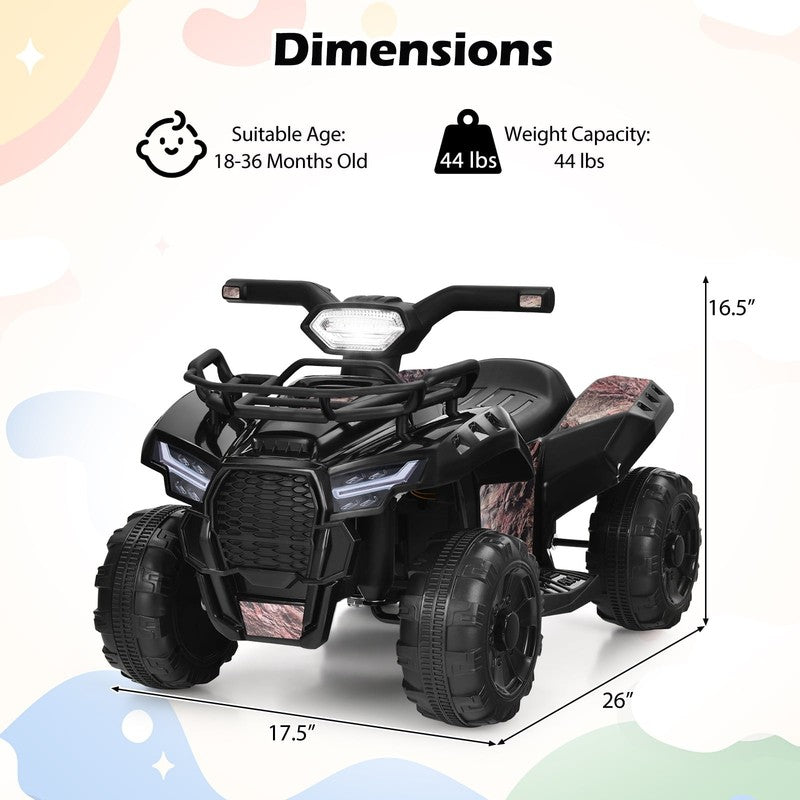 6V Kids ATV Quad Electric Ride on Car Toy Toddler W/Led Light&Mp3 Black1