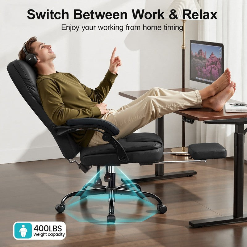 Executive Office Chair, Big and Tall Office Chair with Footrest Reclining Faux L3