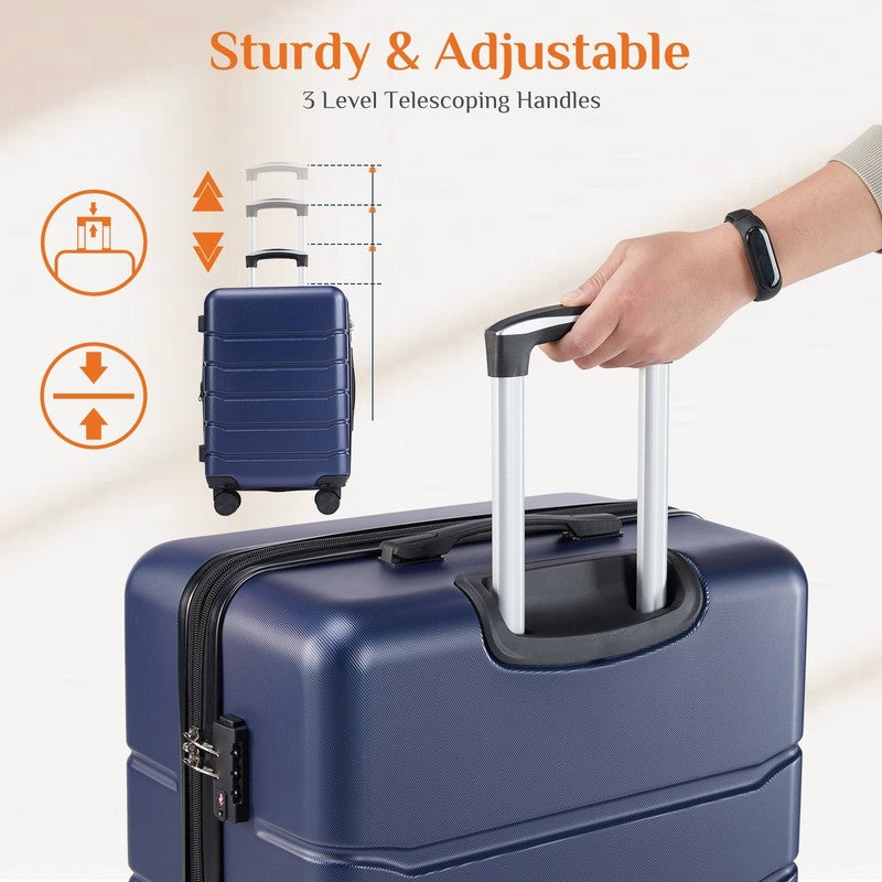 3-Piece Hard Shell Luggage Set ABS Expandable Spinner TSA Lock Blue5