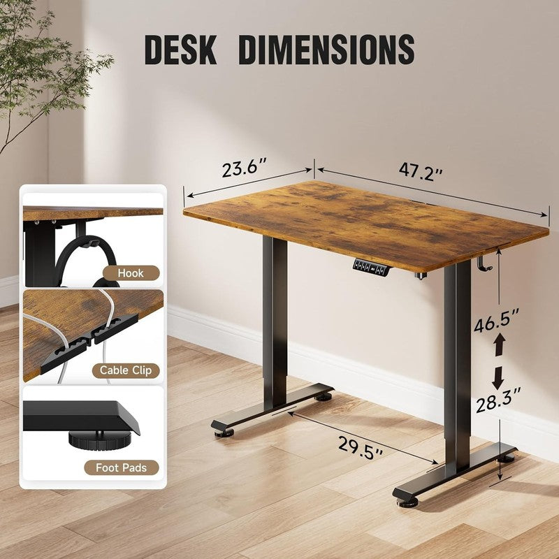 47.2" Adjustable Standing Desk Wood Top Office Table Brown2