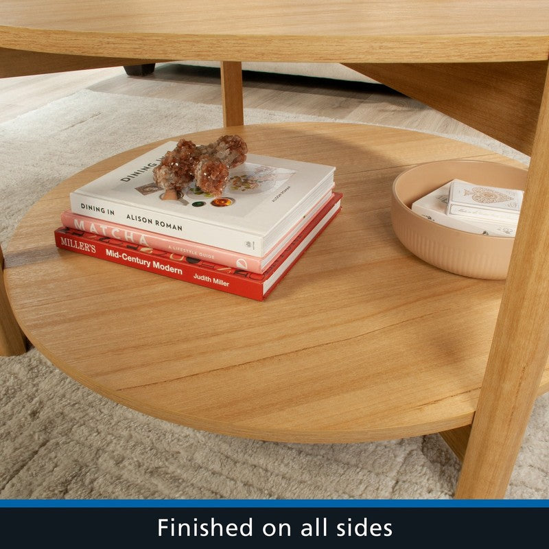 round Modern Dowel Coffee Table, Natural Teak Finish9