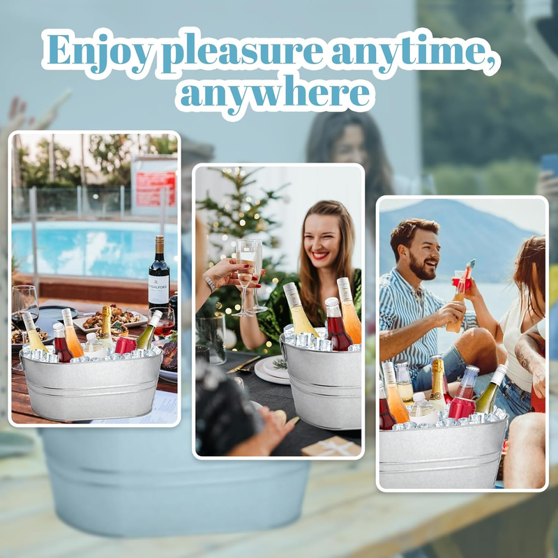 2 Pack 4 Gallon Galvanized Ice Buckets Beverage Tub w/ Handles Scoop Party3