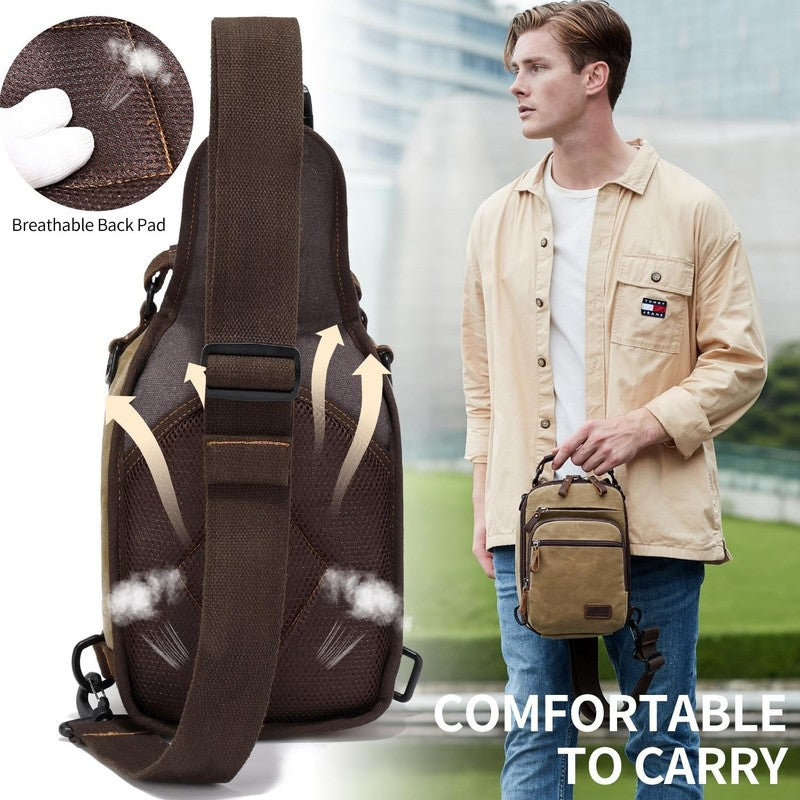 Nerlion Sling Bag Men Waxed Canvas Crossbody Chest Bag Water Resistant Daypack5