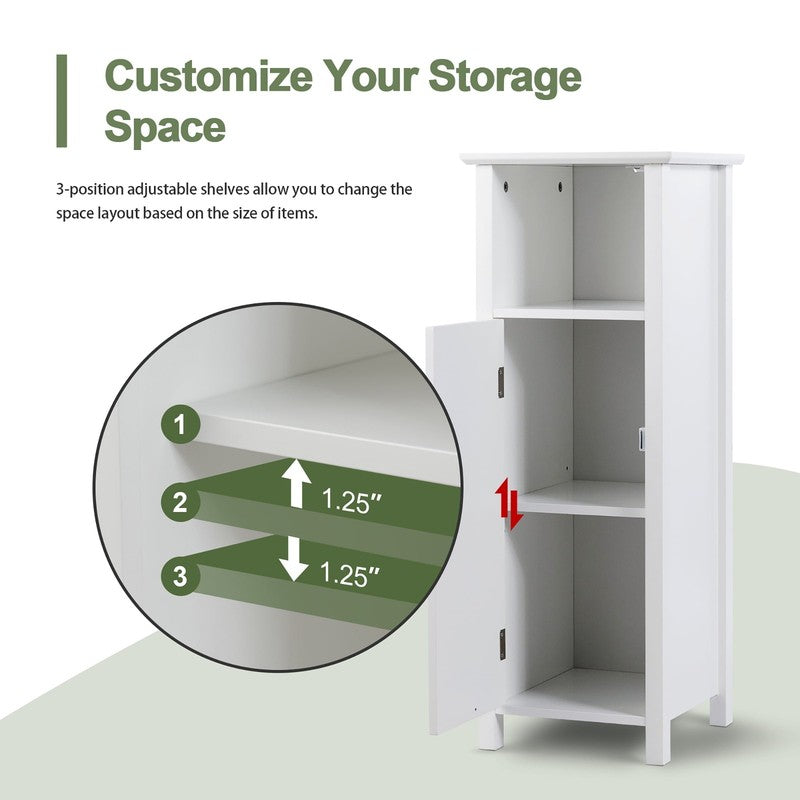 Bathroom Floor Storage Cabinet Free Standing W/ Single Door Adjustable Shelf5