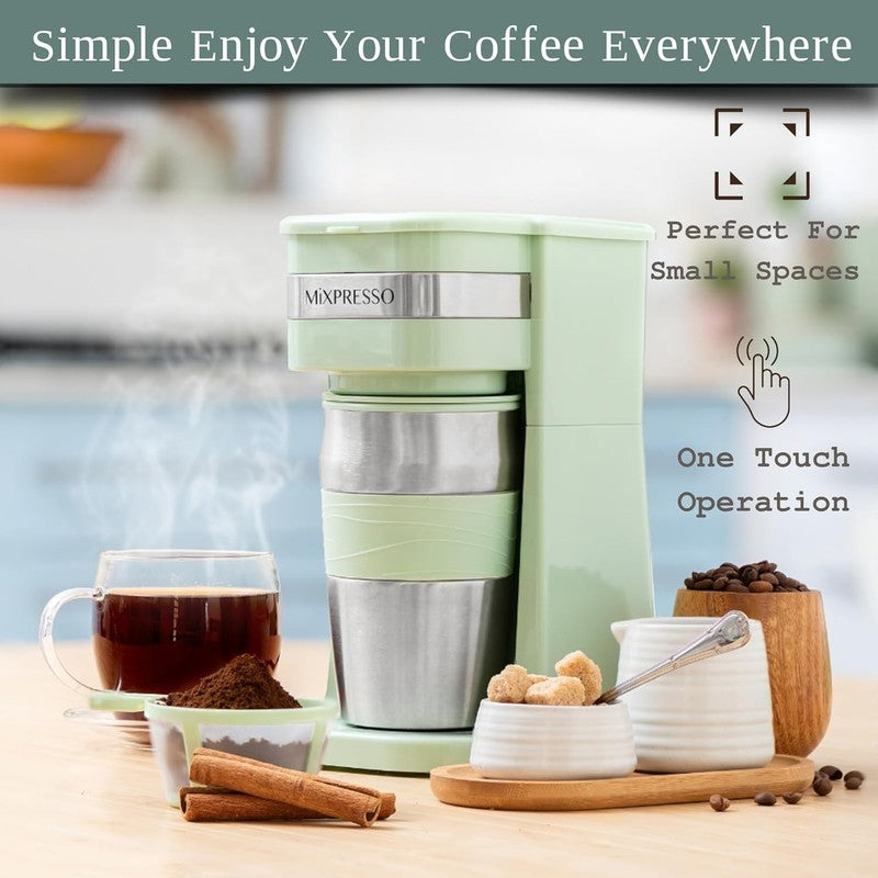Green Single Serve Coffee Maker with 14Oz Travel Mug & Auto Shut Off3