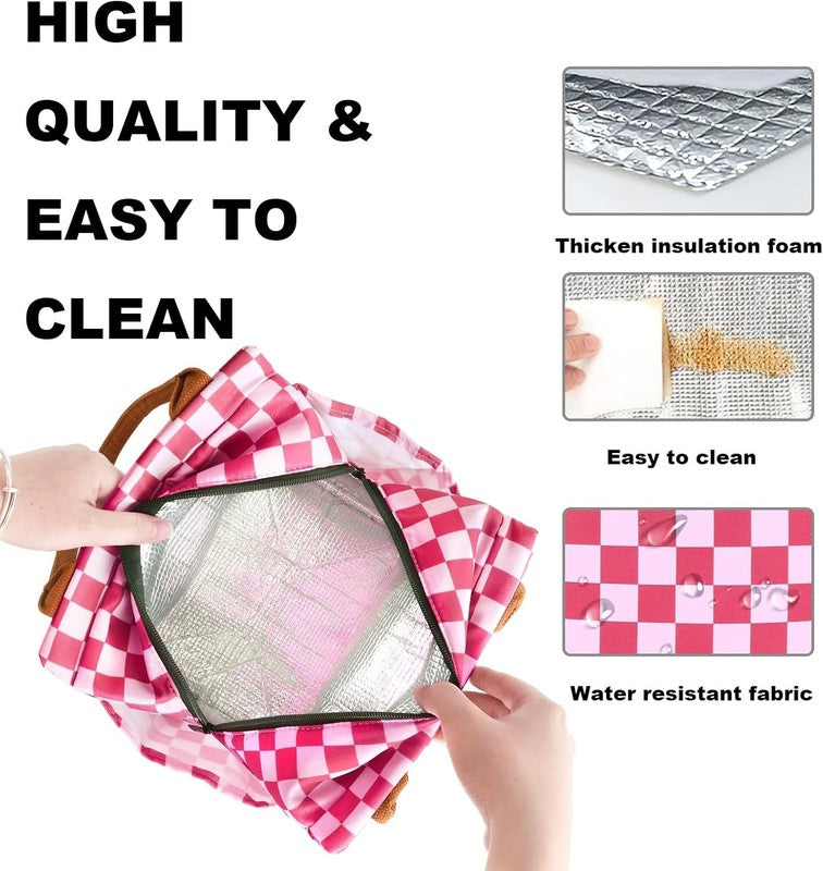 Insulated Lunch Bag Women Men Leakproof Large Cooler Tote w Bottle Holder Pink3