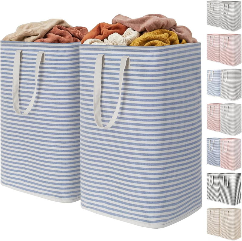 2 Pack 80L Laundry Basket Collapsible Waterproof Reinforced Handles Blue10