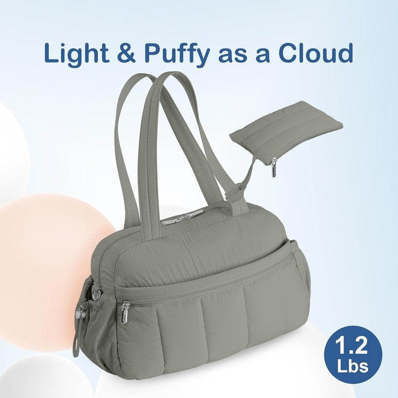 Travel Duffel Bag Women Puffer Gym Weekender Wet Pocket Carry On Grey3