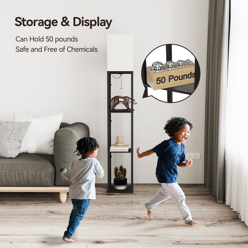 63" Black LED Floor Lamp with Shelves, Standing Lamp with Storage, UL Certified6