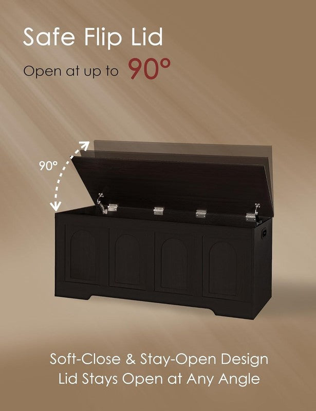 47.2'' Wooden Storage Chest Trunk Flip Top Entryway Shoe Bench Espresso4
