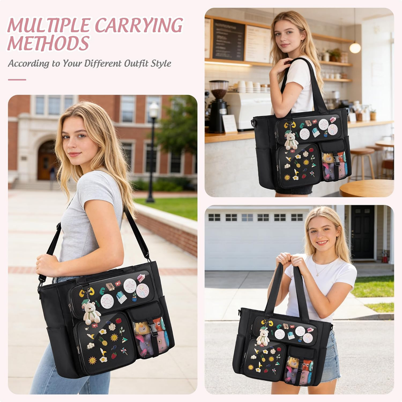 Large Ita Bag with 3 Pockets & 2 Inserts, Kawaii Ita Tote Pin Display Bag for An1