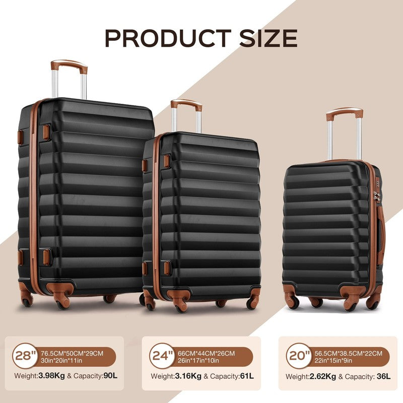 10 Piece Luggage Set Hardside Suitcase 28 24 20 Inch Backpack Black Brown5
