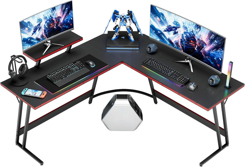 L Shaped Gaming Desk with Monitor Riser - Sturdy Corner Workstation (51 Inch)10