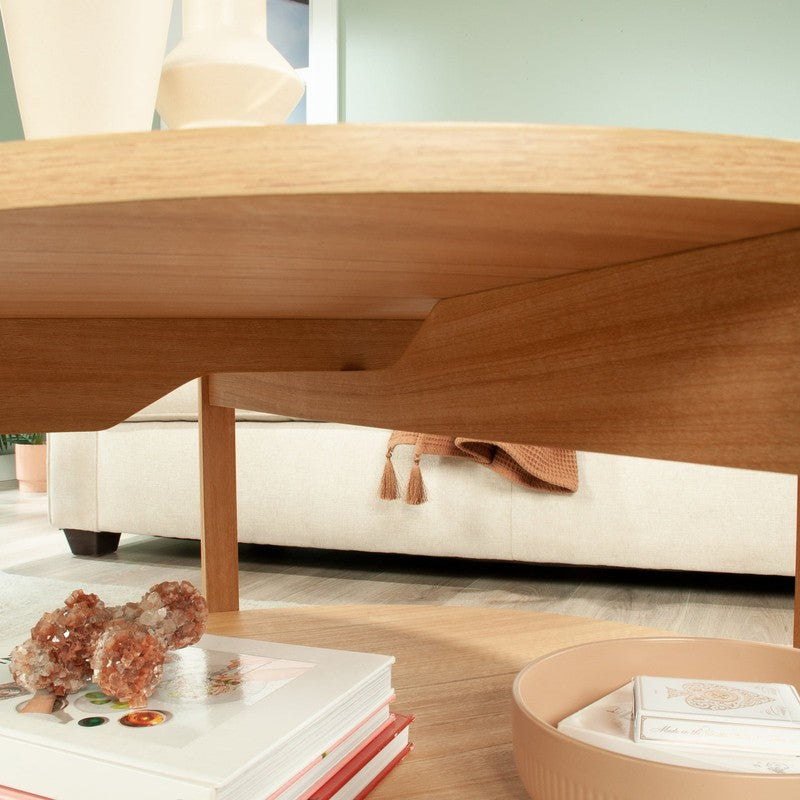 round Modern Dowel Coffee Table, Natural Teak Finish6