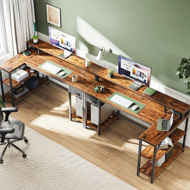 53'' Reversible L Shaped Desk LED Lights Power Outlets Gaming Rustic5