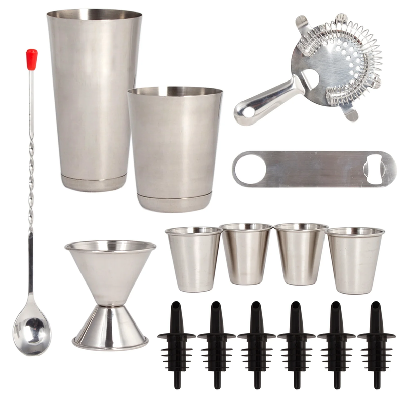 16 Pc Cocktail Shaker Bar Tool Set - Silver7