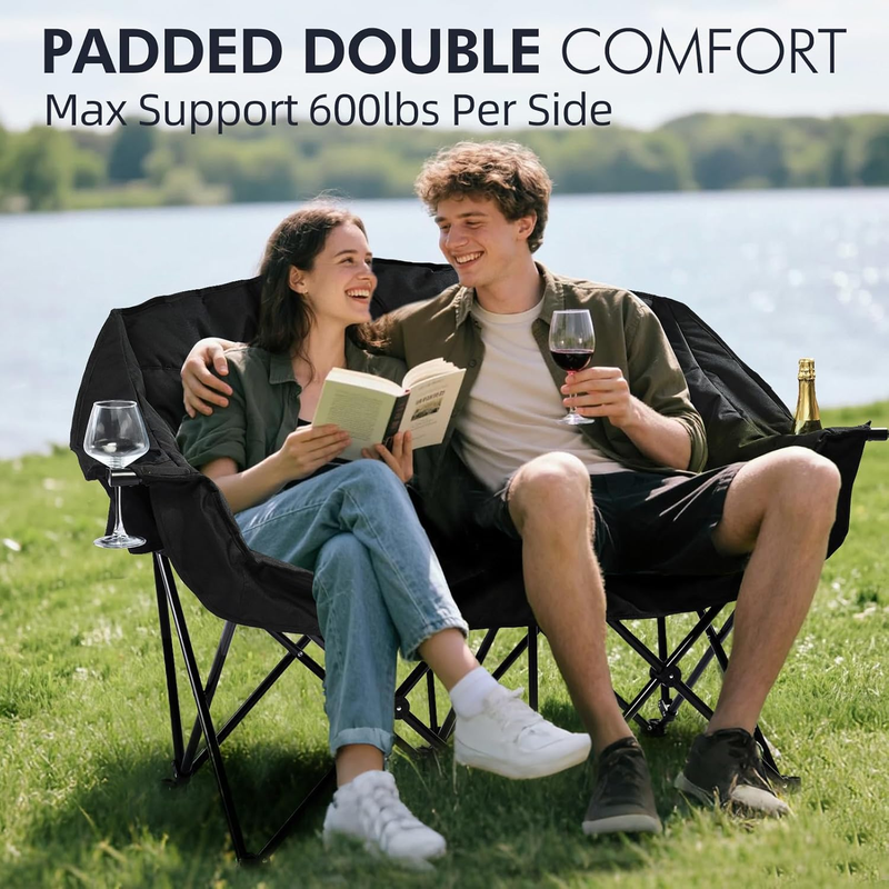 Double Camping Chair Padded Loveseat 2-Person Heavy Duty Oversized Camping1