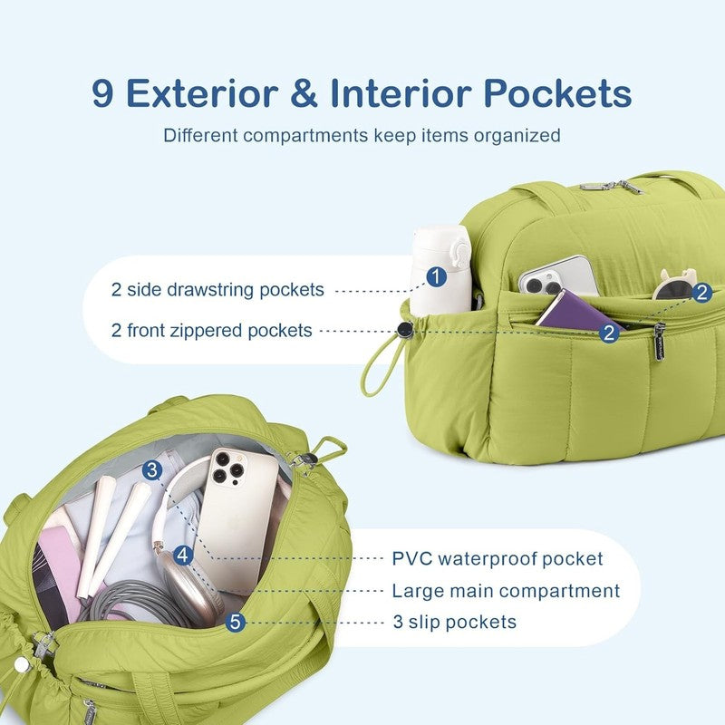Travel Duffel Bag Women Puffer Gym Weekender Wet Pocket Carry On Light Green5
