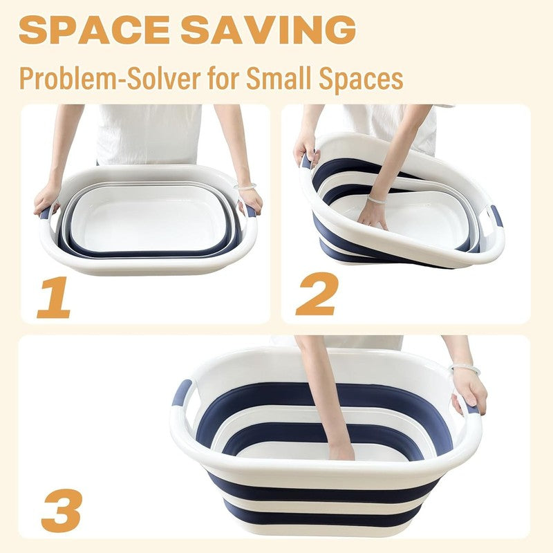 43L Collapsible Laundry Baskets 2-Pack Blue Foldable Hamper Storage6