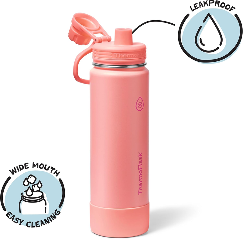 24oz Insulated Water Bottle Stainless Steel Spout Lid Leakproof Hot Cold2