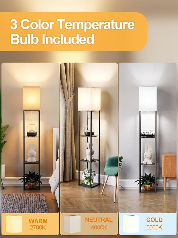 Floor Lamp with Shelves for Living Room, Shelf Floor Lamp with 3 CCT LED Bulb, C1