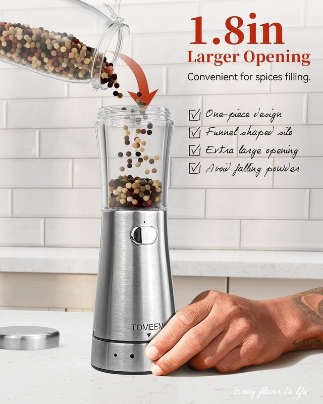 Electric Salt and Pepper Grinder Set with Storage Base, Stainless Steel Recharge4