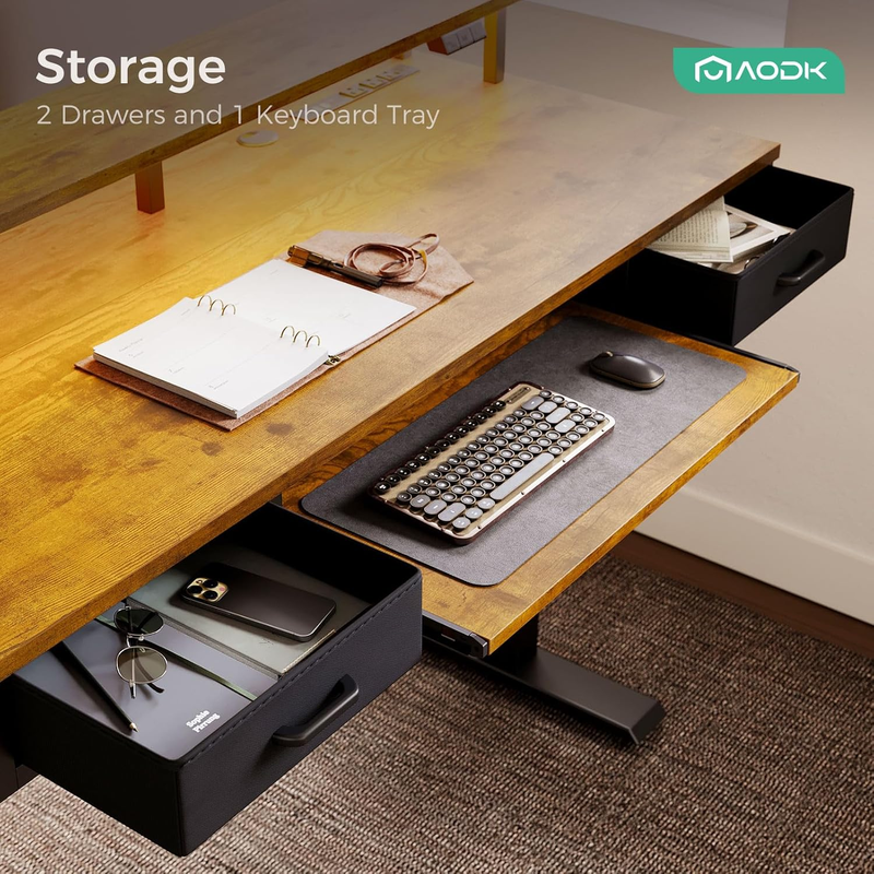 Electric Standing Desk with Drawers & Keyboard Tray, 55 Inch Height Adjustable G6