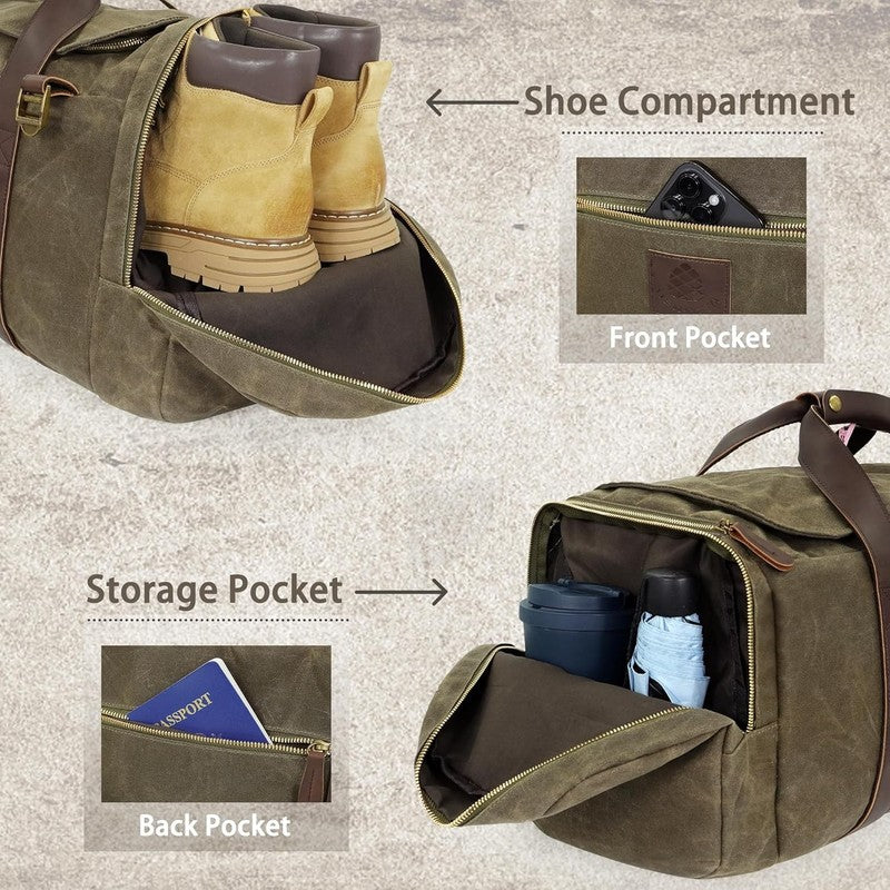 Duffle Bag for Travel, 50L Waxed Canvas Duffle Bag Vintage Travel Bag Overnight 2