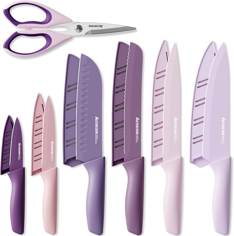 13pc Knife Set Stainless Steel Kitchen Knives w/ Blade Guards Set0