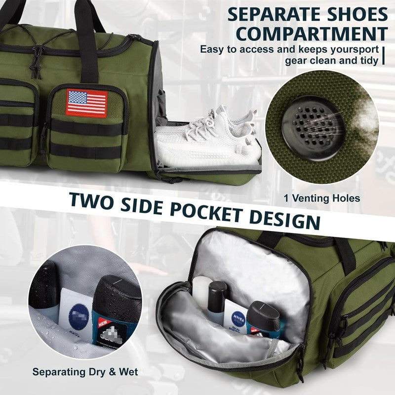 50L Tactical Gym Bag 3in1 Duffle Backpack Travel Weekender Shoe Pocket6