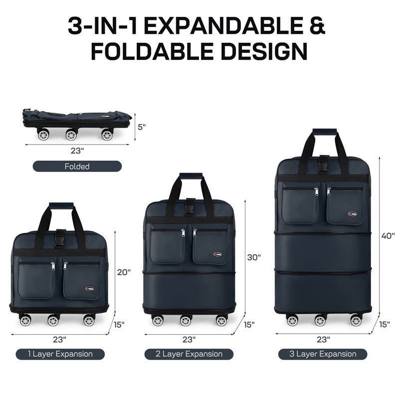 40" Expandable Foldable Luggage Bag,Collapsible Suitcases with Wheels,Rolling Du6