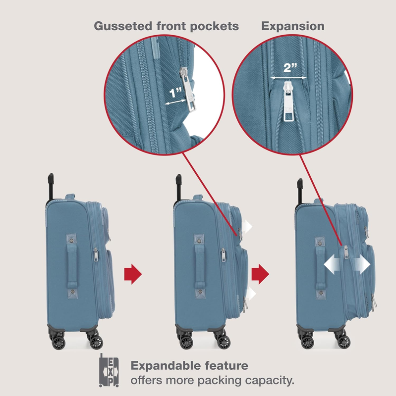 Lightweight Softside Carry On Suitcase 4 Wheel Spinner Luggage Light Blue3