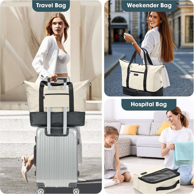 21in Women Weekender Duffle Bag 2Pc Canvas Leather Carry On Shoe Compartment7