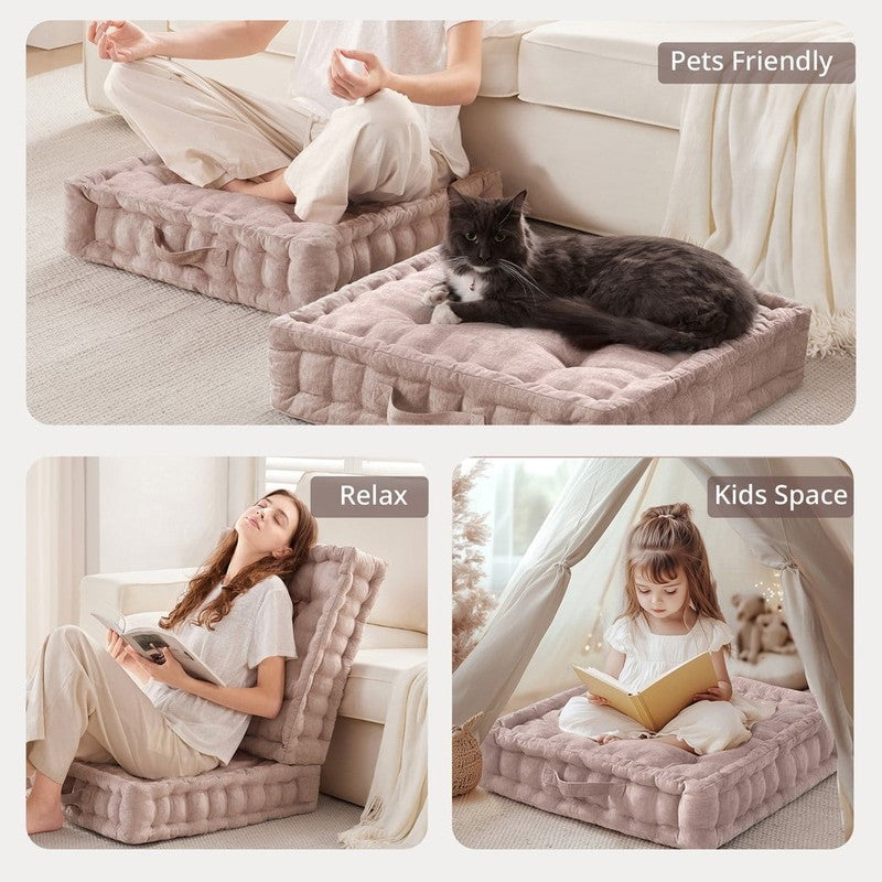 Intelligent Design Tufted Floor Pillow 24"x24" Chenille Meditation Cushion Blush7