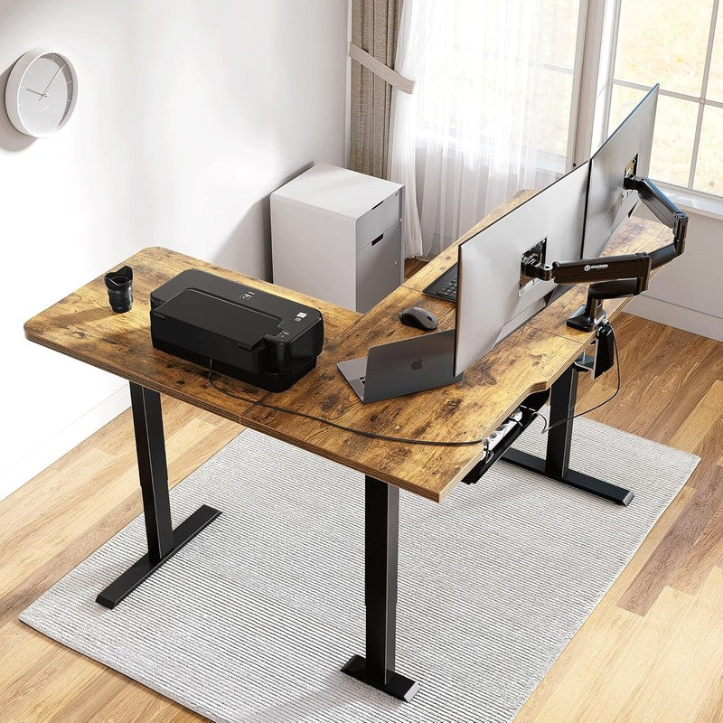 L-Shaped 63x55 Electric Standing Desk Adjustable Height Rustic Brown3