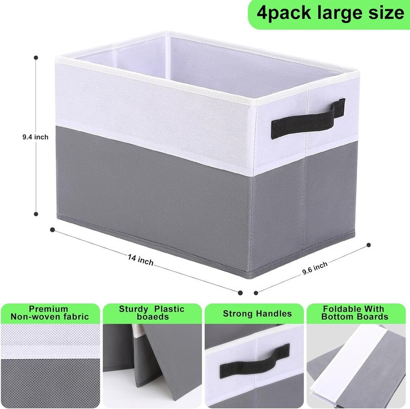 4 Pack Large Fabric Storage Bins with Handles, Collapsible Closet Cubes Grey1