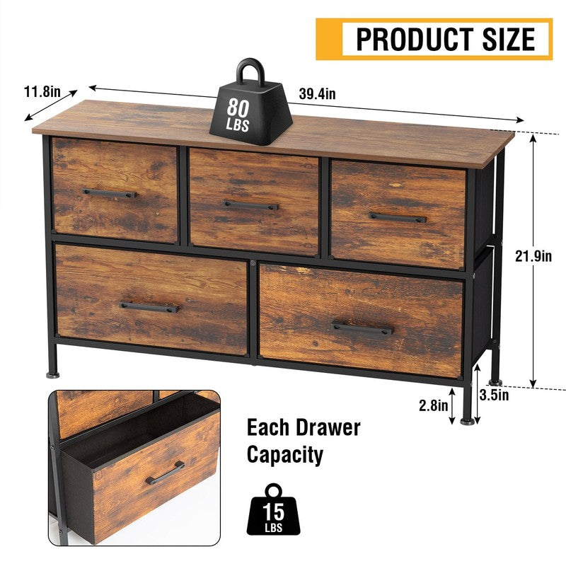 5 Fabric Drawers Dresser for Bedroom,Chest Organizer Units with Steel,Nature1