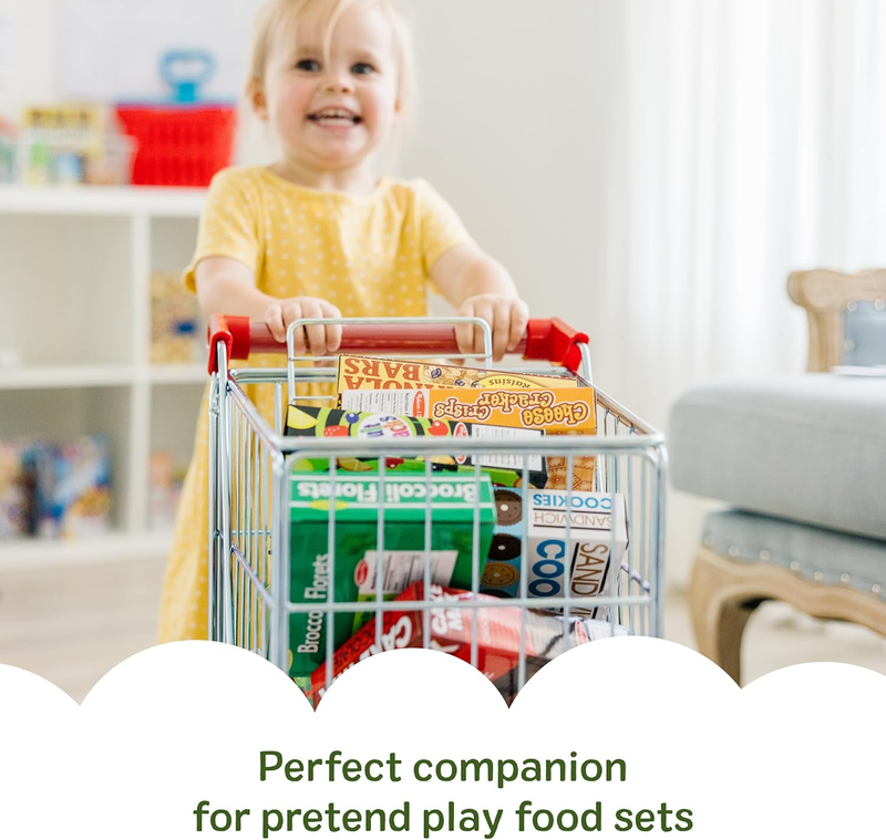 Toy Shopping Cart, Grocery Store Pretend Play Toys with Sturdy Metal Frame & Wor5