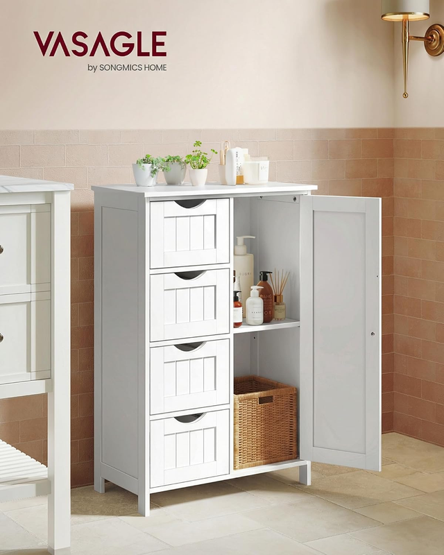 Floor Storage Cabinet Drawer Door Adjustable Shelf Cloud White1