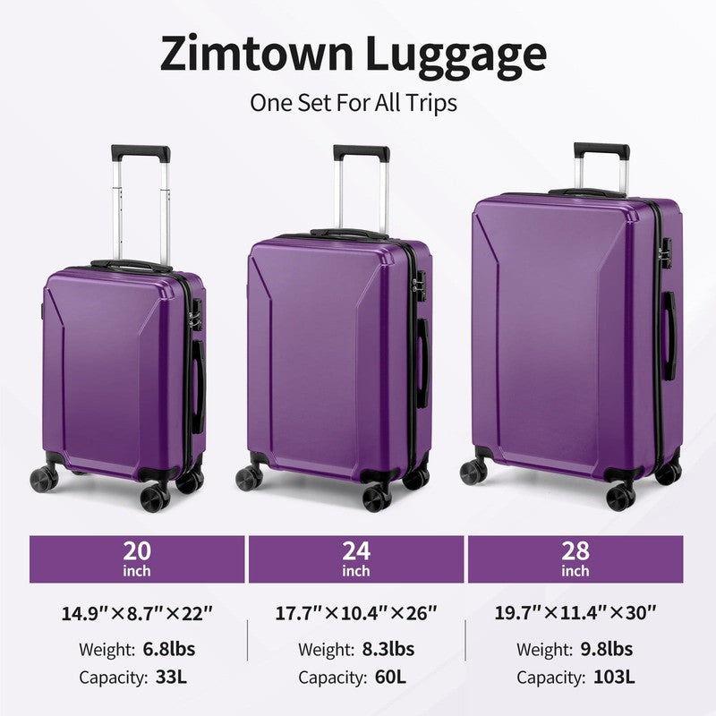 3-Piece Luggage Set with 8 Packing Cubes, Hard Shell Suitcases with Spinner Whee1