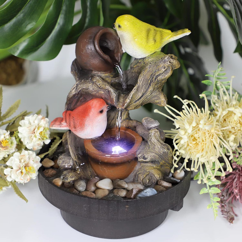 Indoor Tabletop Water Fountain LED Desktop Feng Shui Relaxation Home Decor3
