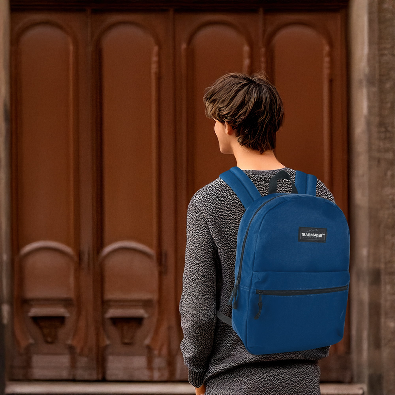 Navy Blue Classic Backpack 17" Dual Zipper Travel Bookbag5