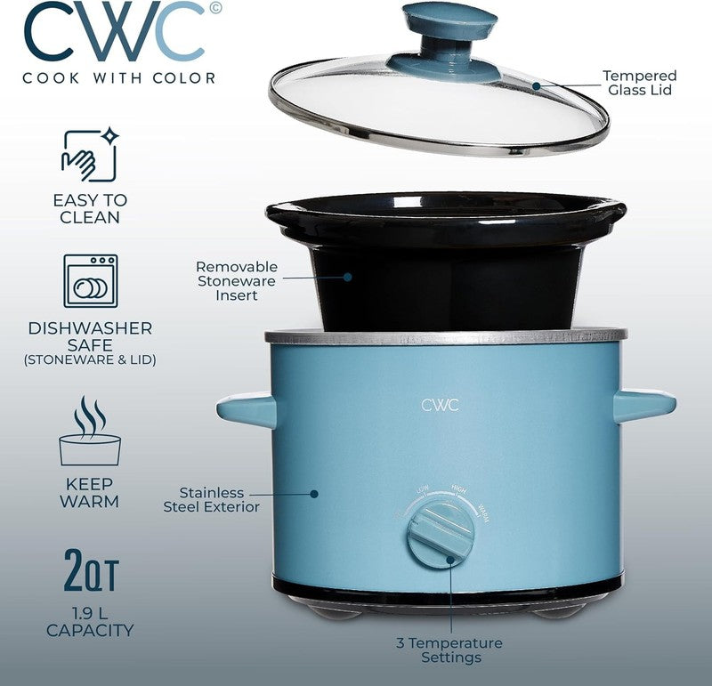 2Qt Mini Crock Pot Slow Cooker Removable Stoneware Slate Blue2