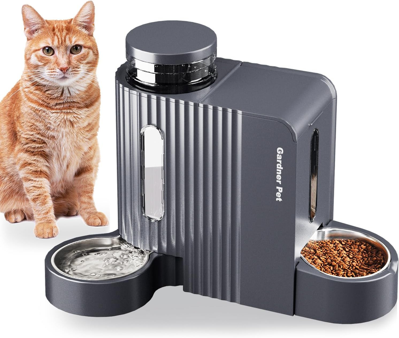Automatic Cat Feeder and Water Dispenser Set, Large Capacity Stainless Steel0