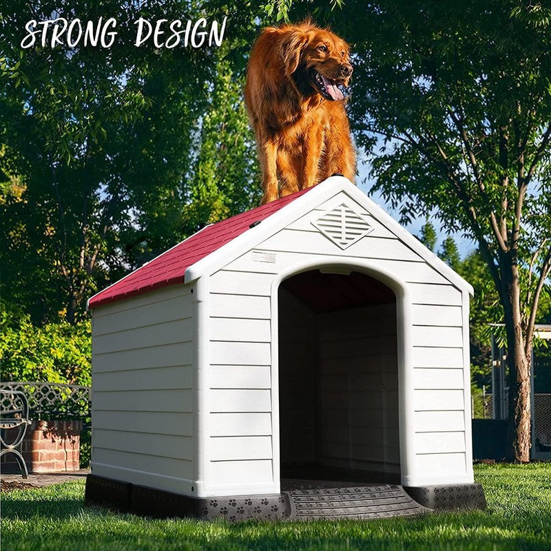 Plastic Dog House Outdoor Indoor for Small Medium Large Dogss with Elevated Floo3
