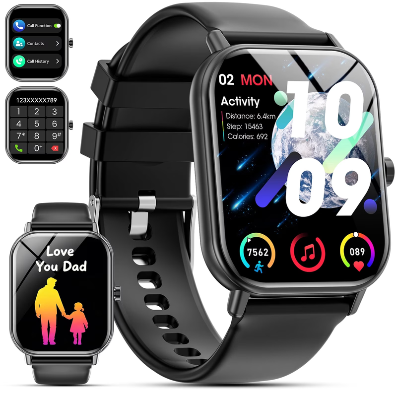 1.85" Smart Watch Android iPhone Call Fitness Tracker IP68 Black11